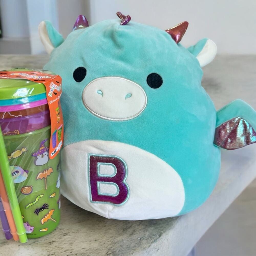 Squishmallows Glow In The Dark 3 Tumbler Set Squishmallow 12” Miles The Dragon - Picture 2 of 12